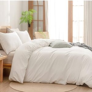 BESTOUCH Duvet Cover Set 100% Washed Cotton Linen Feel Super Soft Comfortable